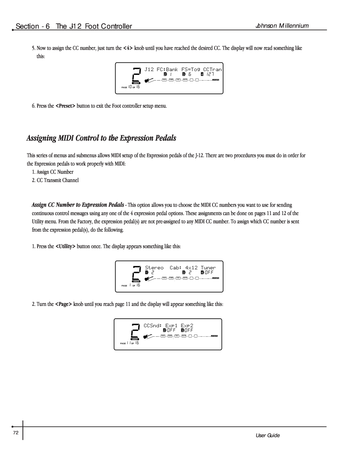 Millennium Enterprises Integrated Modeling Amplifier manual Assigning MIDI Control to the Expression Pedals, User Guide 