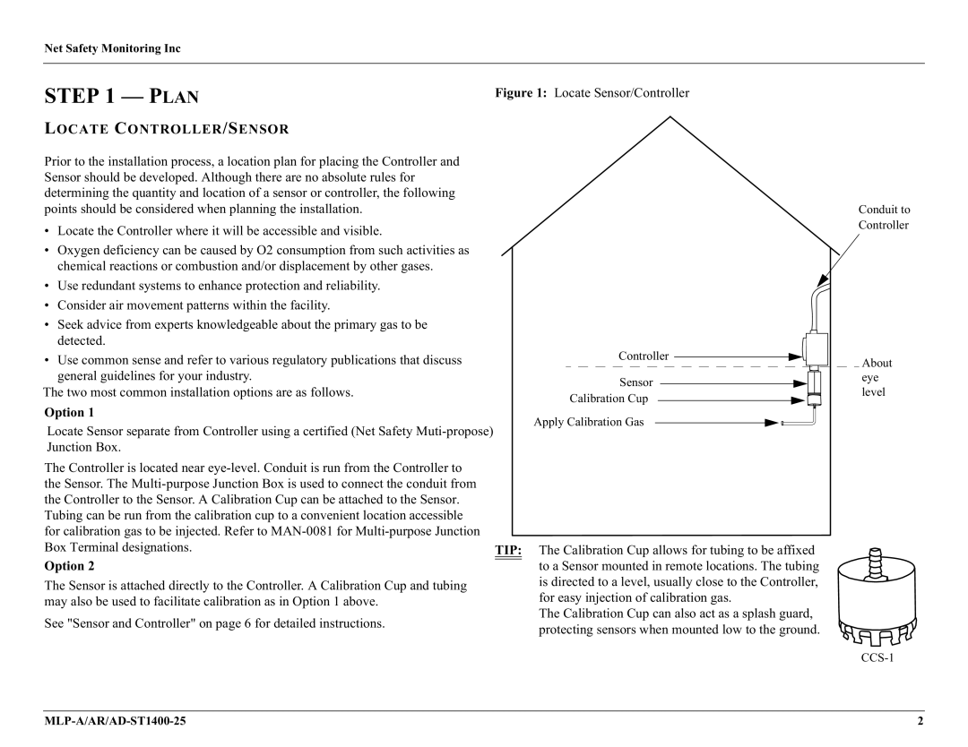 Millennium Enterprises AD-ST1400-25, MLP-A/AR user manual Plan, Locate CONTROLLER/SENSOR, Option 