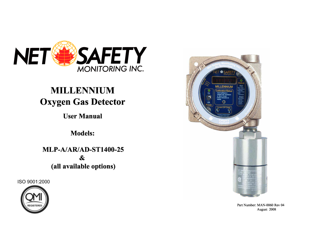 Millennium Enterprises AD-ST1400-25, MLP-A/AR user manual all available options, MILLENNIUM Oxygen Gas Detector 