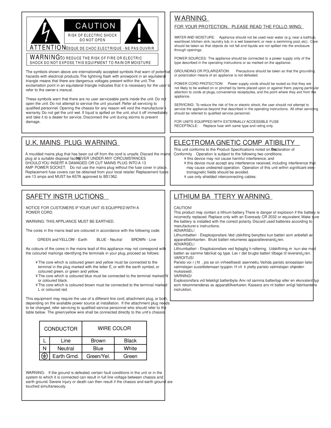 Millennium Enterprises Stereo150 manual Mains Plug Warning 