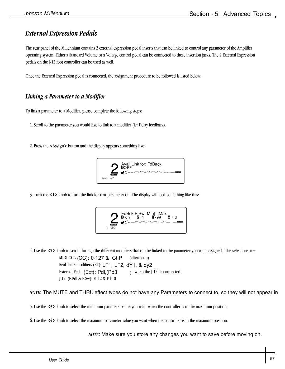 Millennium Enterprises Stereo150 manual External Expression Pedals, Linking a Parameter to a Modifier 
