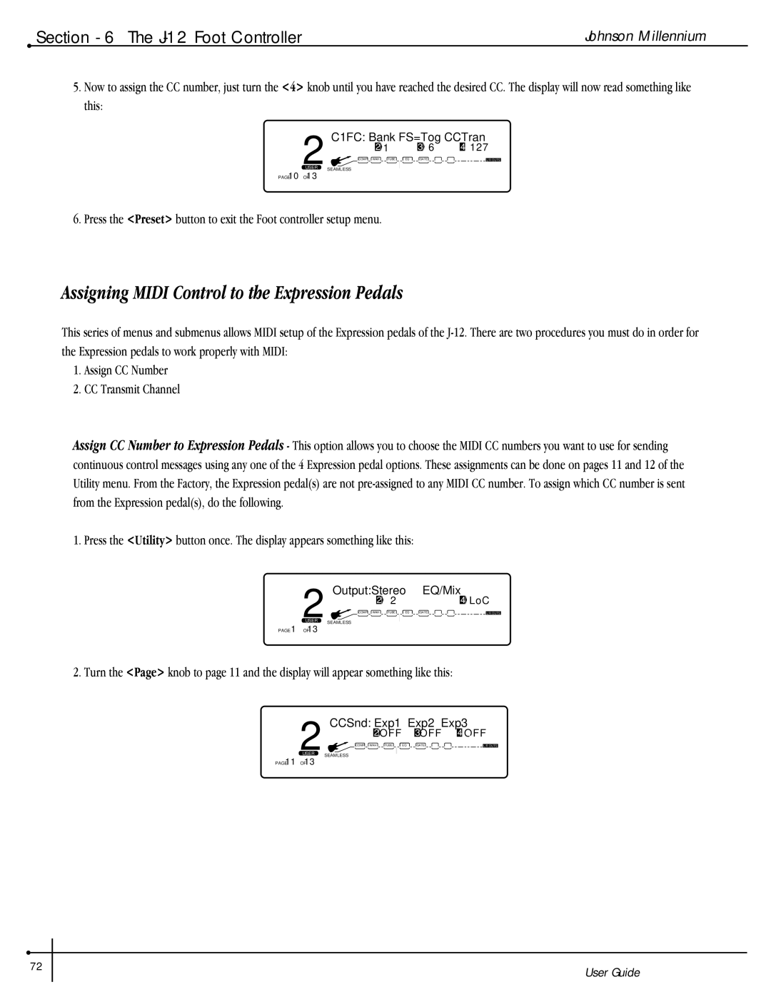 Millennium Enterprises Stereo150 manual Assigning Midi Control to the Expression Pedals 