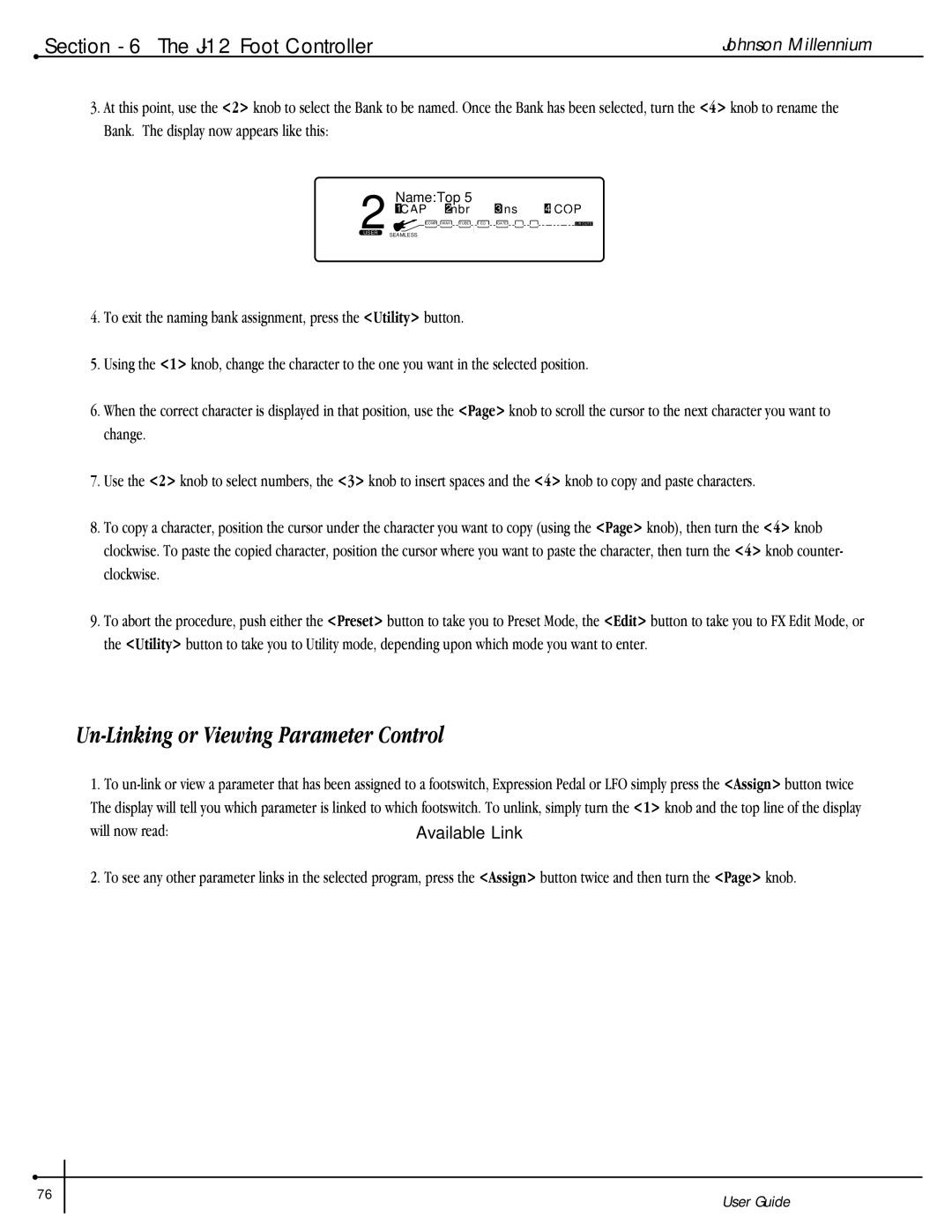 Millennium Enterprises Stereo150 manual Un-Linking or Viewing Parameter Control, Will now read Available Link 