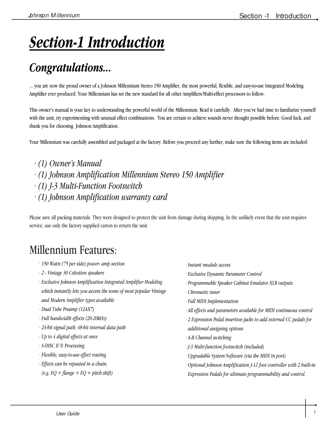 Millennium Enterprises Stereo150 manual Introduction, Congratulations 