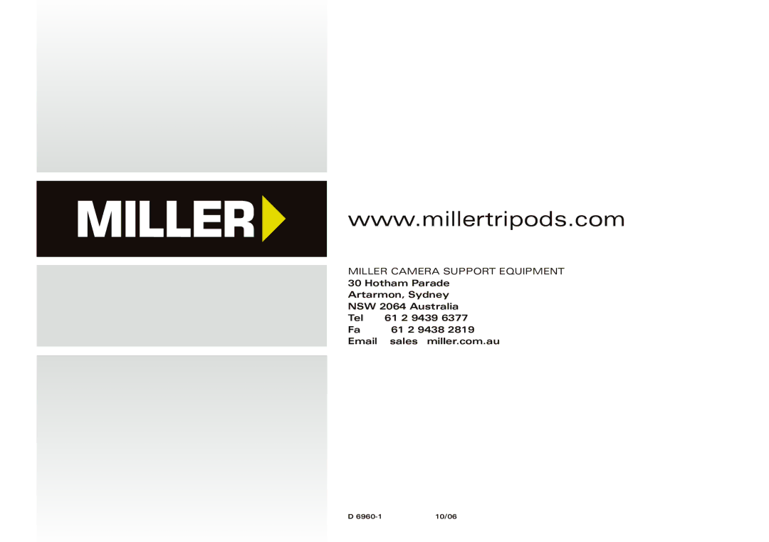 Miller Camera Support 1025 manual Miller Camera Support Equipment 