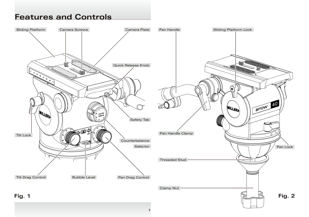 Miller Camera Support 1025 manual Features and Controls 