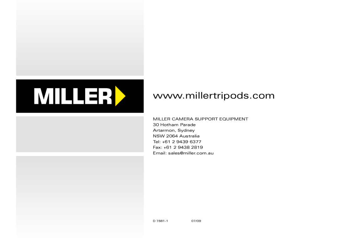 Miller Camera Support 1036 manual 7881-1 07/09 