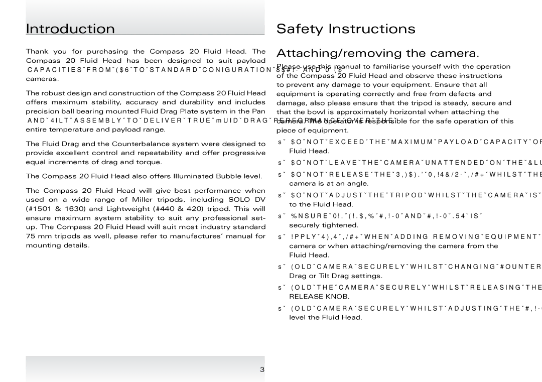 Miller Camera Support 1036 manual Introduction Safety Instructions, Attaching/removing the camera 