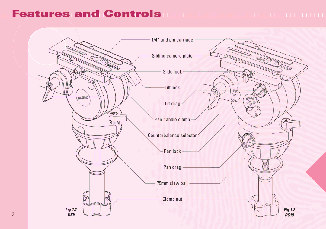 Miller Camera Support DS5, DS10, DS20 manual Features and Controls 