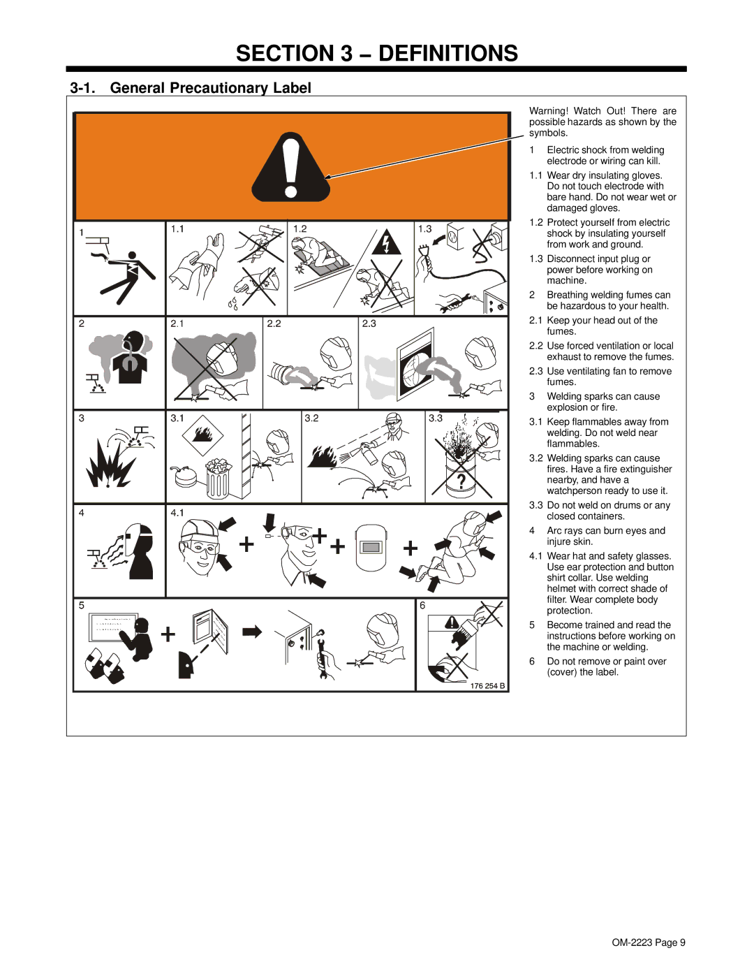 Miller Electric 1000, 1250 manual Definitions, General Precautionary Label 