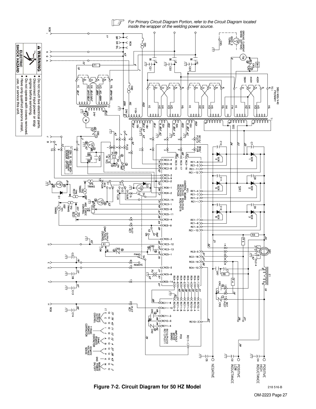 Miller Electric 1000, 1250 manual Circuit Diagram for 50 HZ Model 