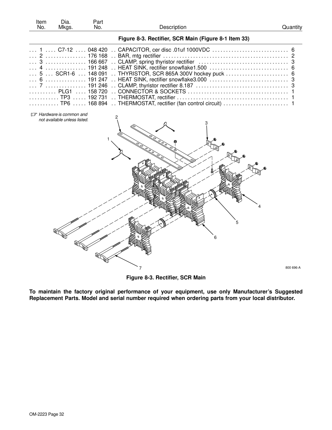 Miller Electric 1250, 1000 manual Rectifier, SCR Main -1Item 