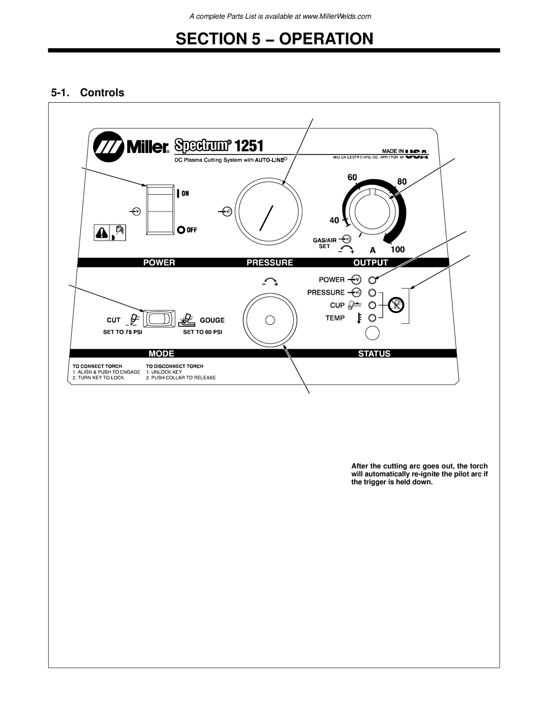 Miller Electric 1251, ICE-100TM manual Operation, Controls, Power Switch OM-201 872 