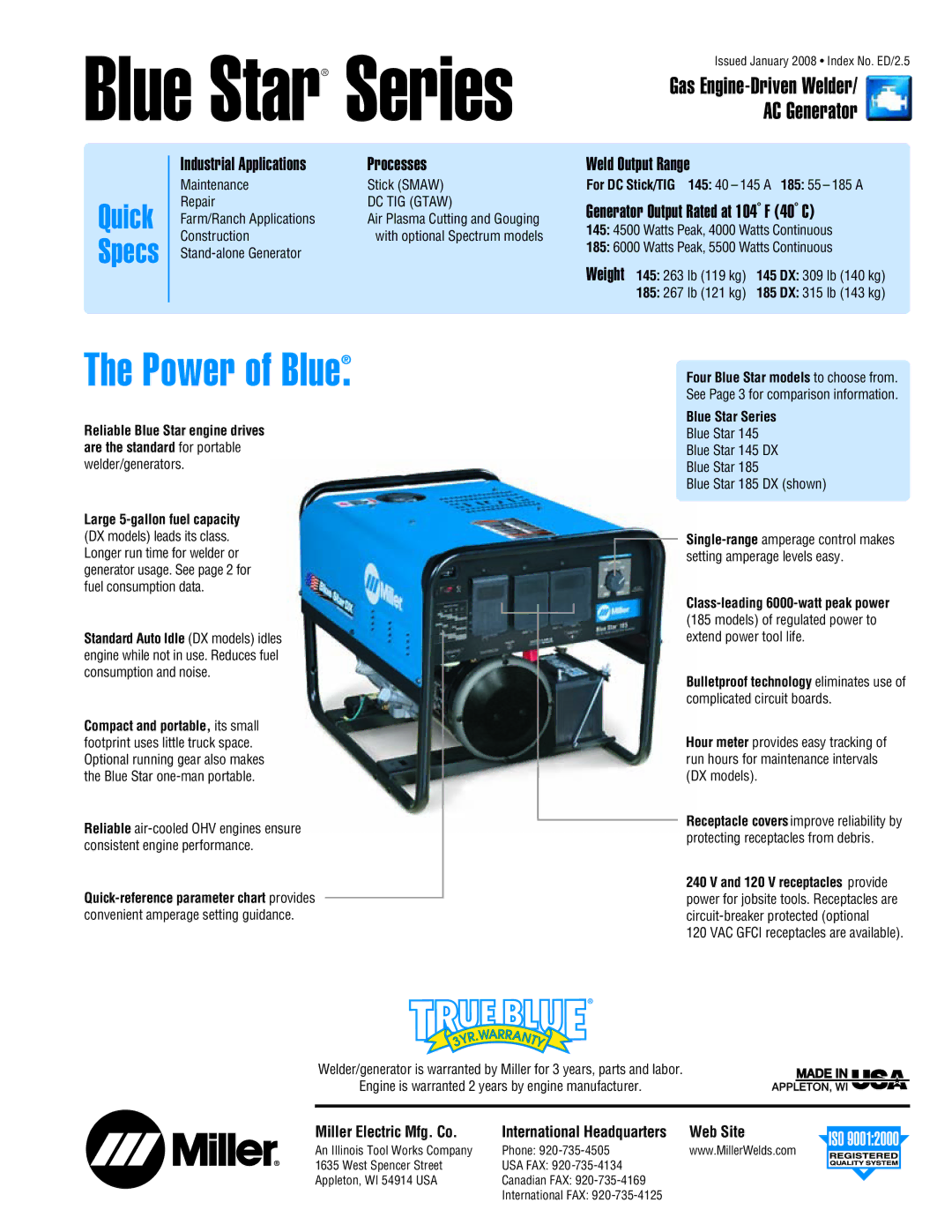 Miller Electric 145 DX manual Gas Engine-Driven Welder AC Generator, Miller Electric Mfg. Co, Web Site 