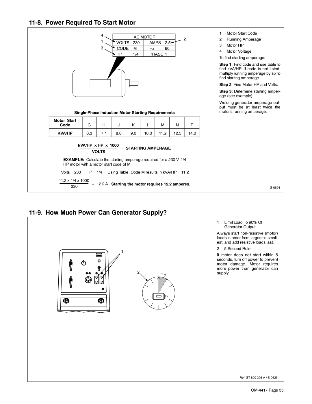 Miller Electric 145 DX manual Power Required To Start Motor, How Much Power Can Generator Supply? 