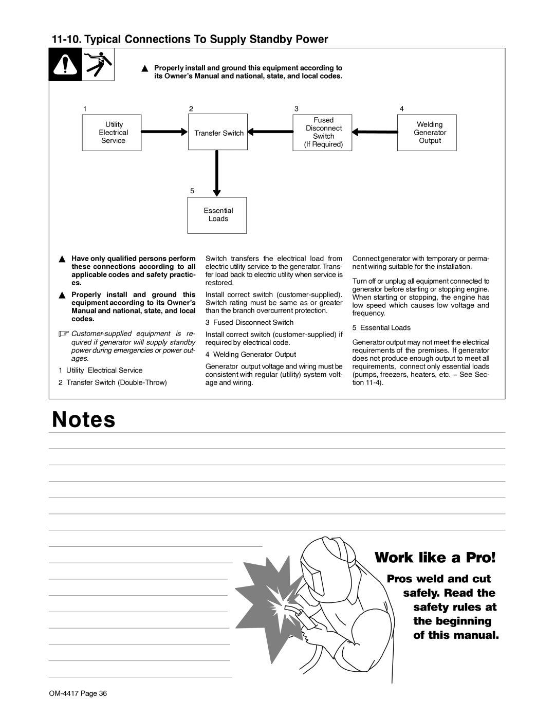 Miller Electric 145 DX manual Typical Connections To Supply Standby Power 