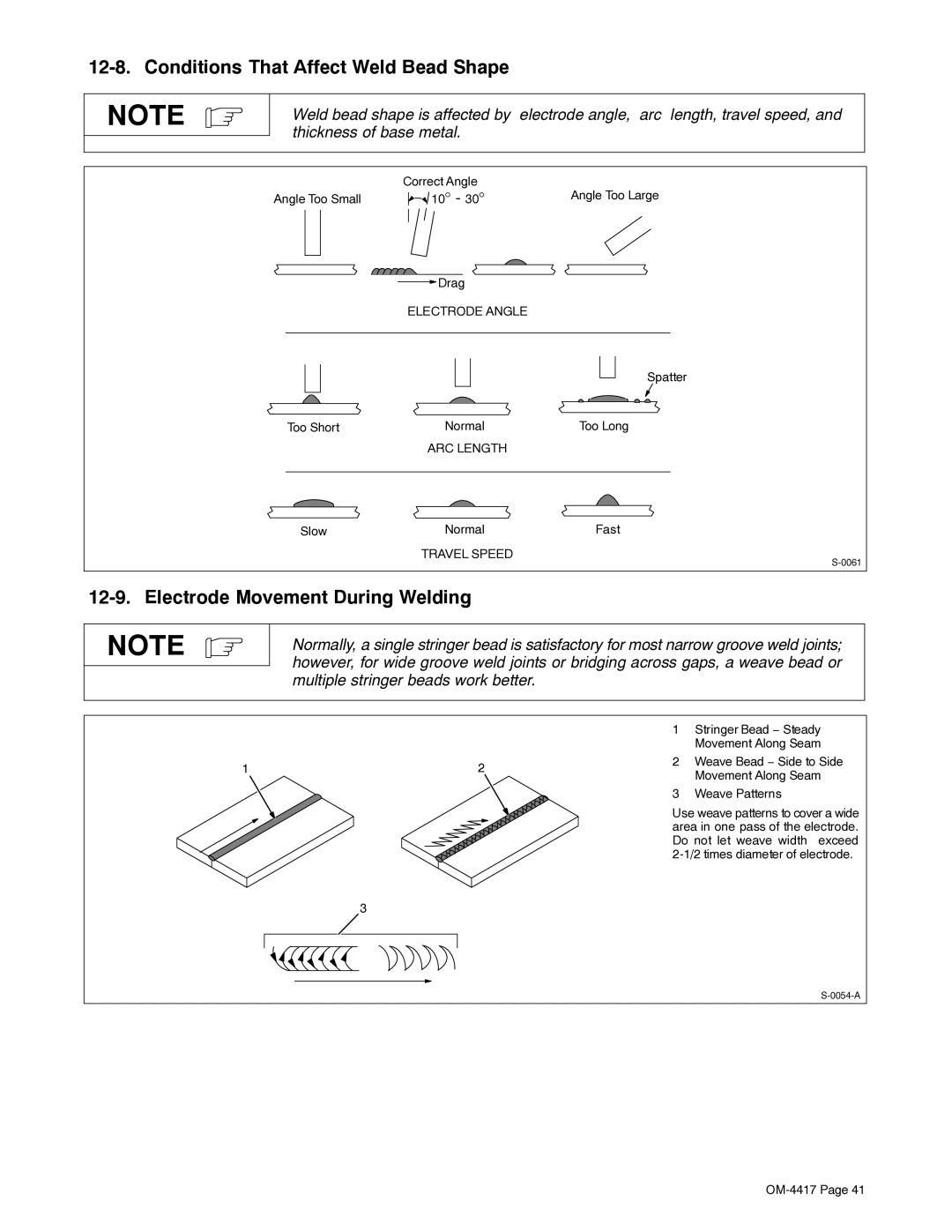 Miller Electric 145 DX manual Conditions That Affect Weld Bead Shape, Electrode Movement During Welding 