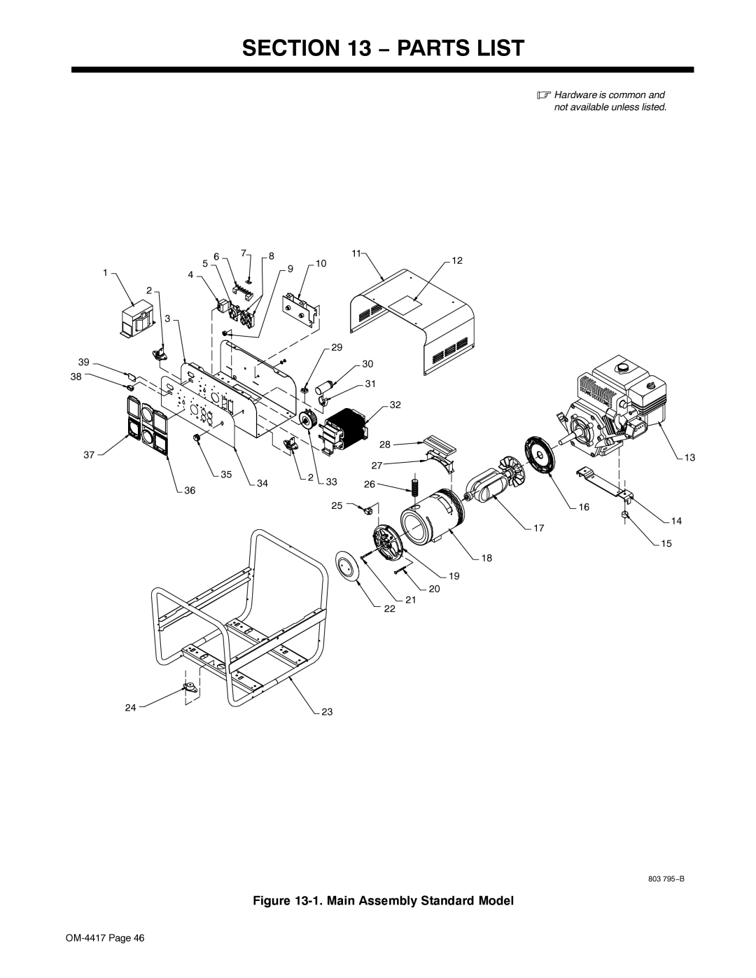 Miller Electric 145 DX manual Parts List, Main Assembly Standard Model 