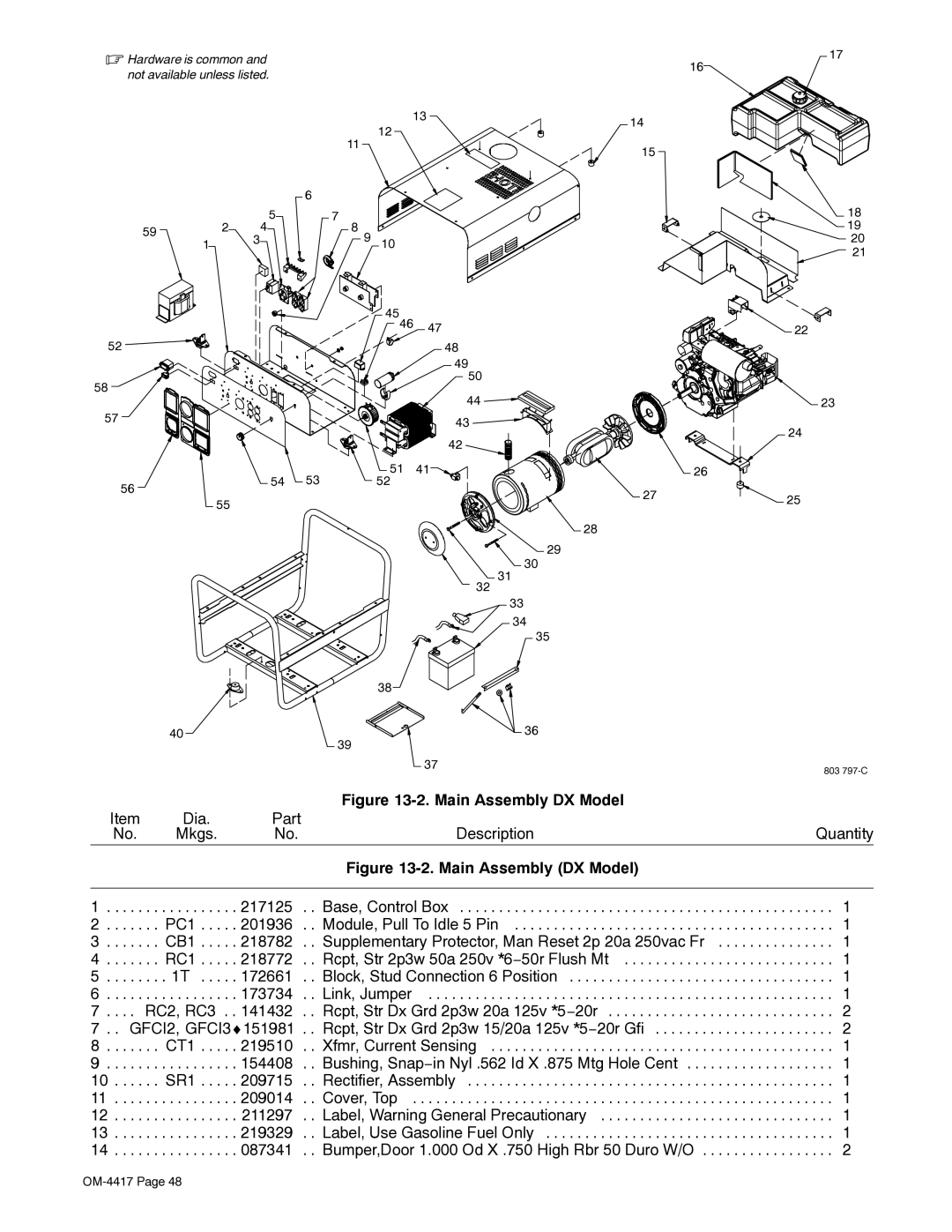 Miller Electric 145 DX manual Main Assembly DX Model, 4546 51 41 