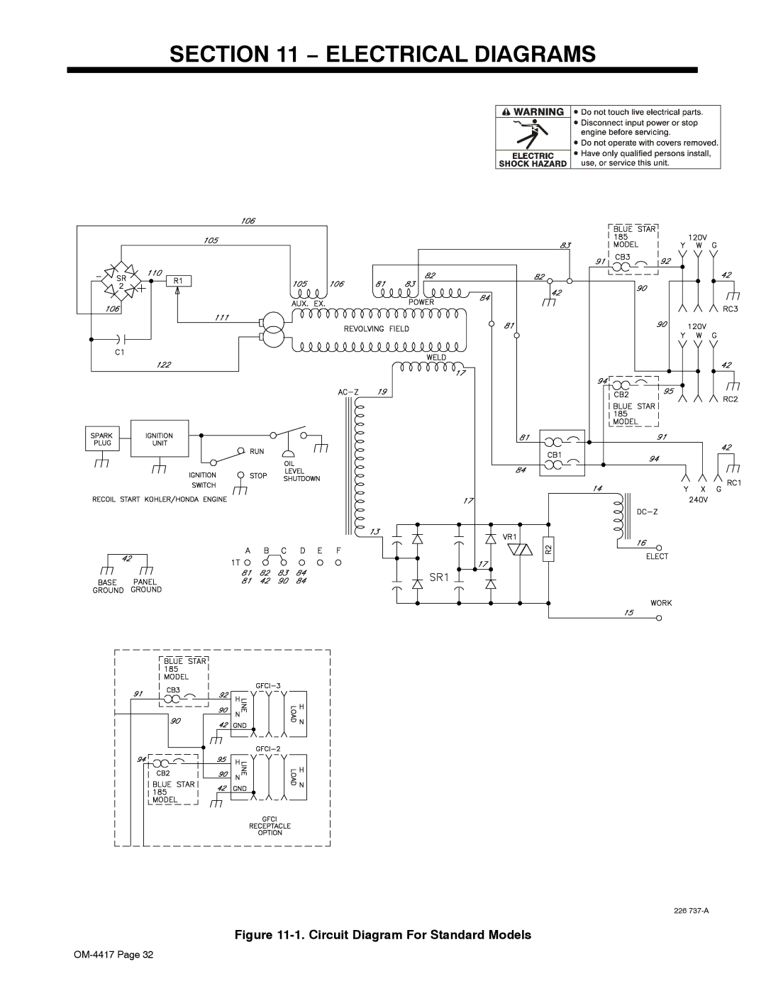 Miller Electric 145 DXR, 145, Blue Star 145 manual Electrical Diagrams, Circuit Diagram For Standard Models 