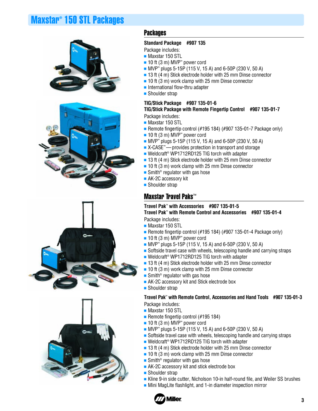 Miller Electric manual Maxstar 150 STL Packages, Maxstar Travel Paks, Standard Package #907 