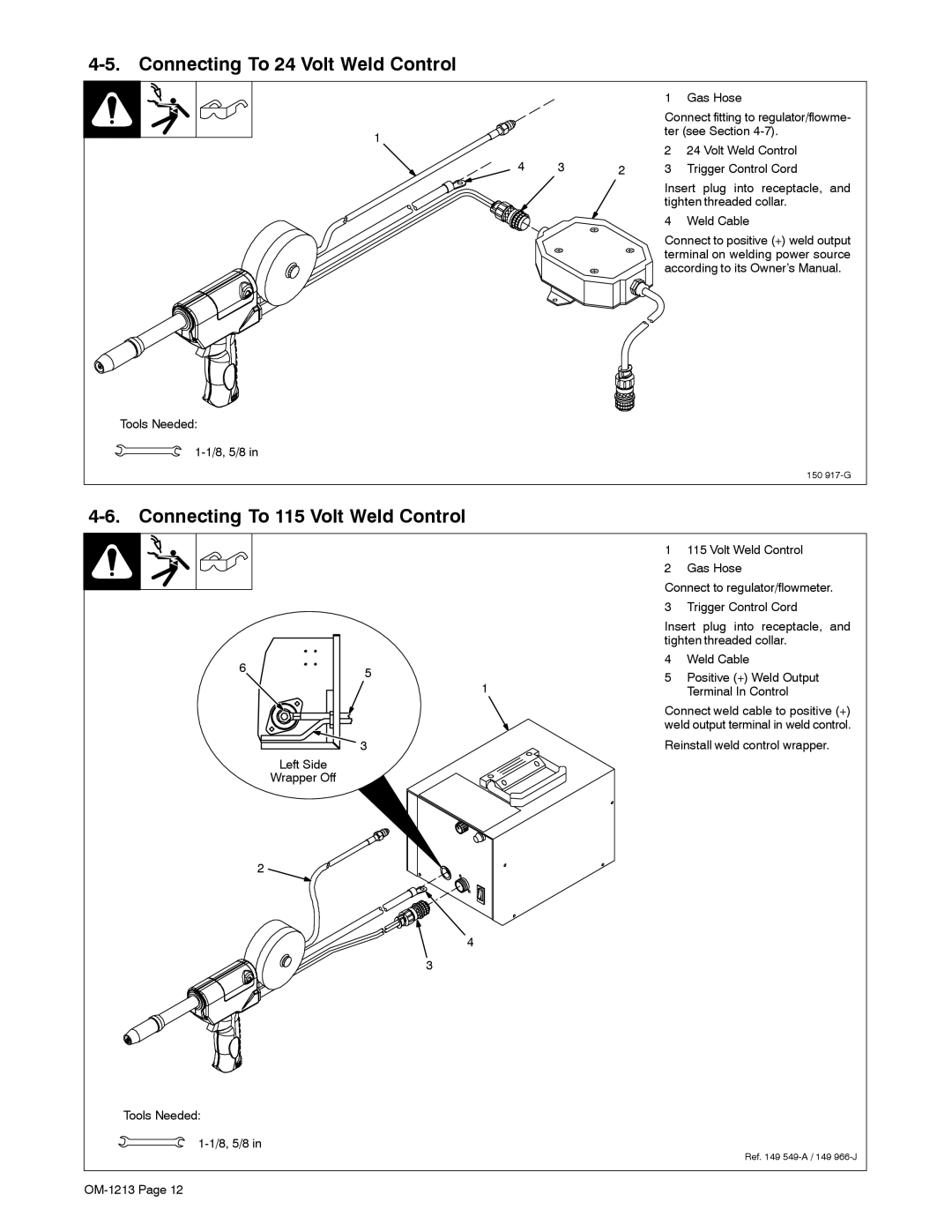 Miller Electric 15A, 30A manual Connecting To 24 Volt Weld Control, Connecting To 115 Volt Weld Control 