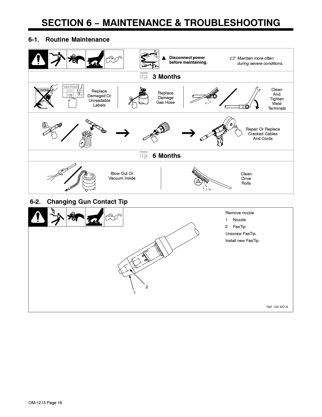 Miller Electric 15A, 30A manual Maintenance & Troubleshooting, Changing Gun Contact Tip 