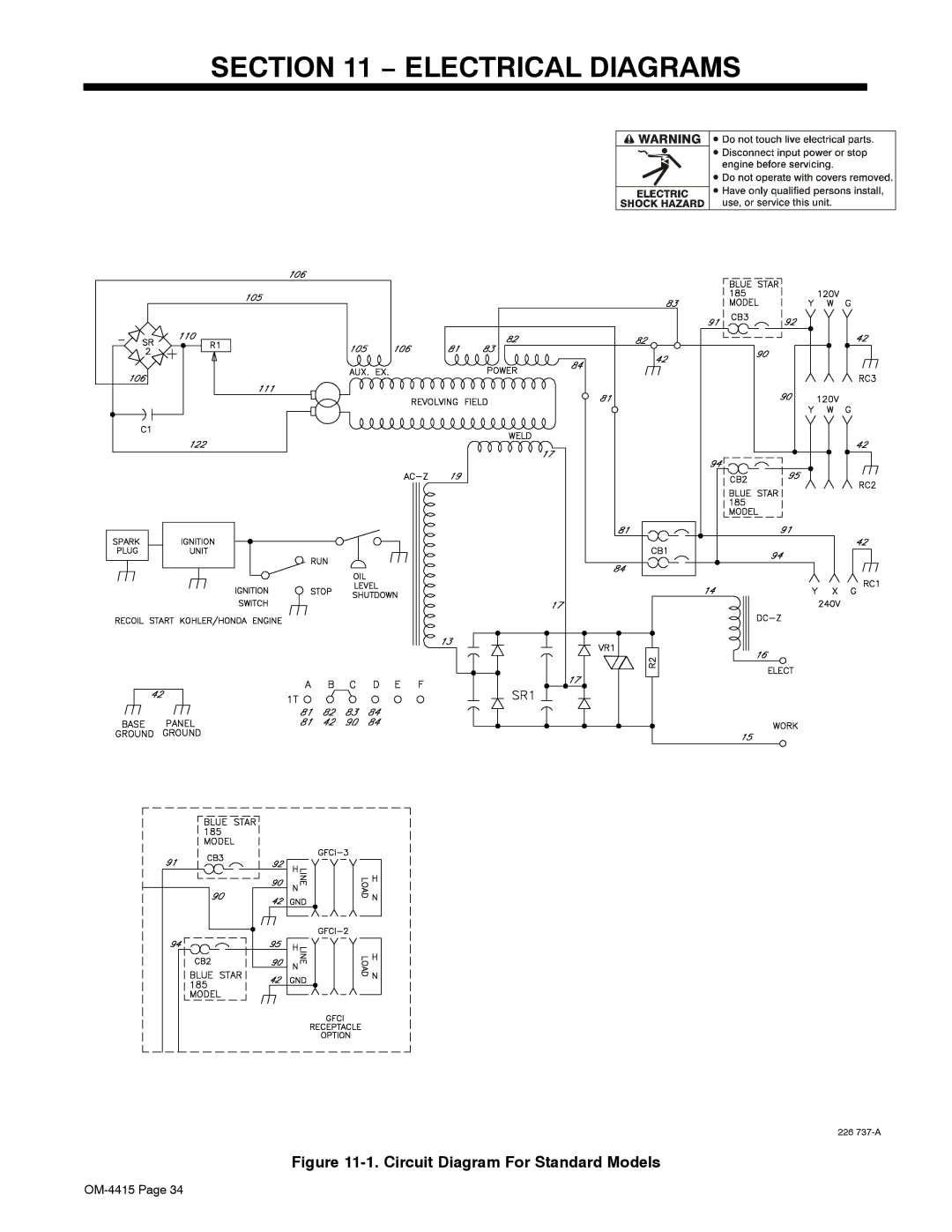 Miller Electric 185 DX manual Electrical Diagrams, Circuit Diagram For Standard Models 