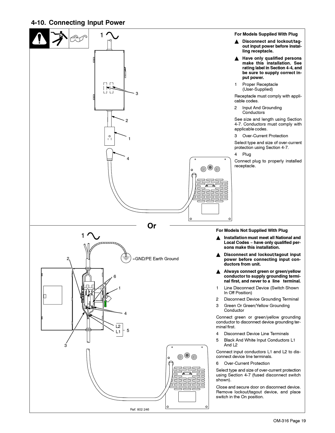 Miller Electric 300, 225 manual Connecting Input Power 