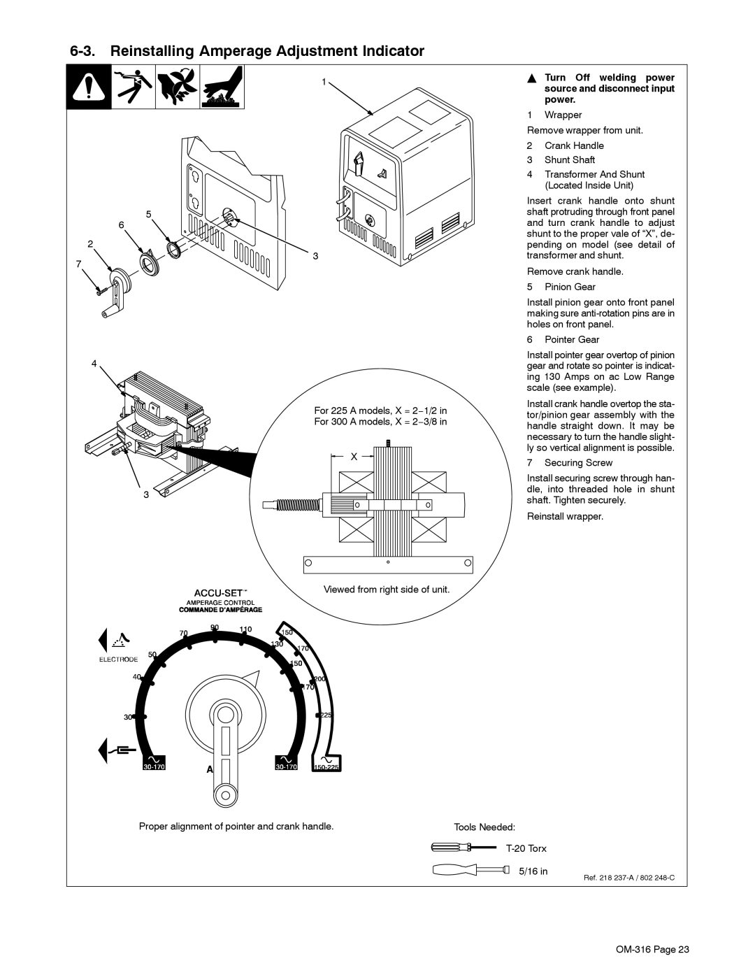 Miller Electric 300 Reinstalling Amperage Adjustment Indicator, Wrapper Remove wrapper from unit Crank Handle Shunt Shaft 