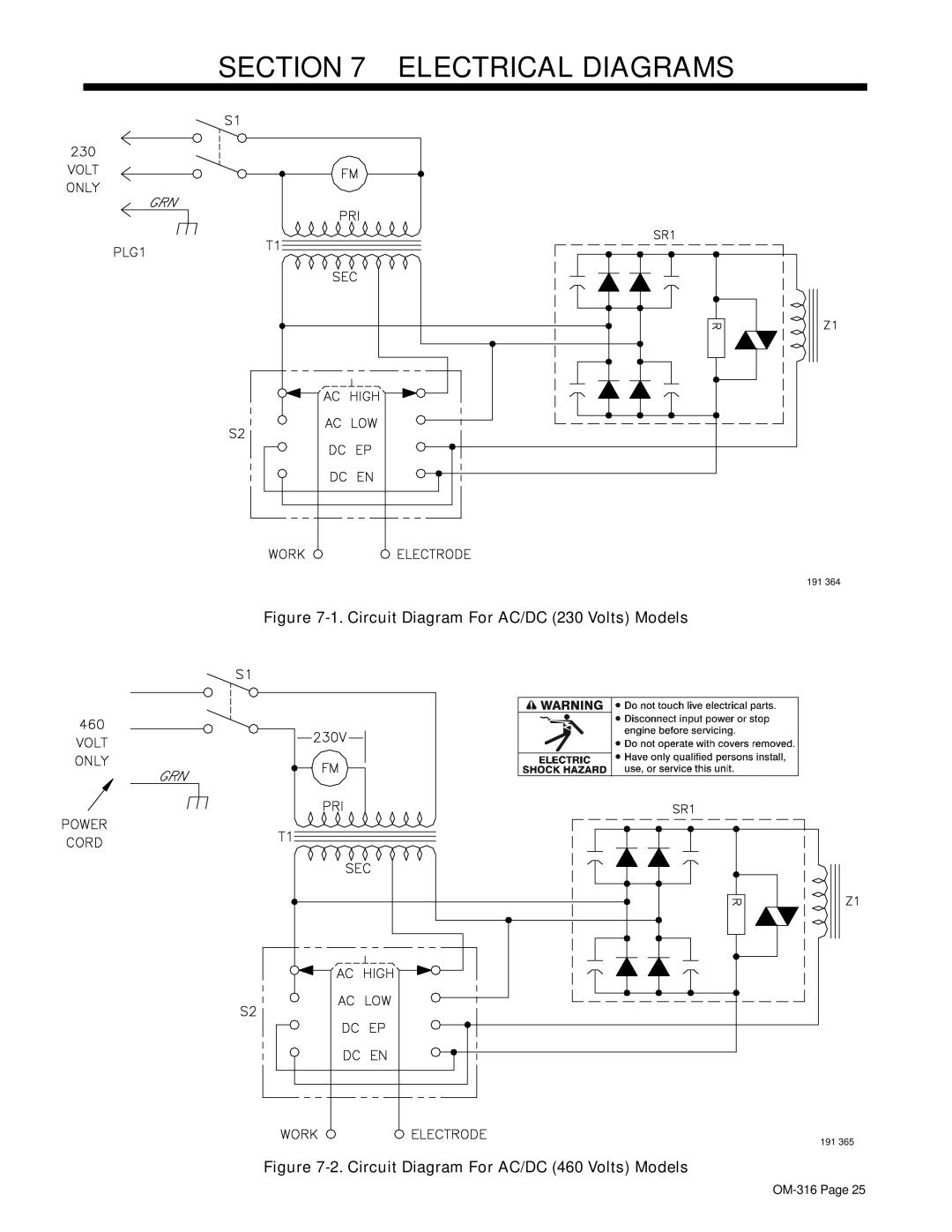 Miller Electric 300, 225 manual Electrical Diagrams, Circuit Diagram For AC/DC 230 Volts Models 