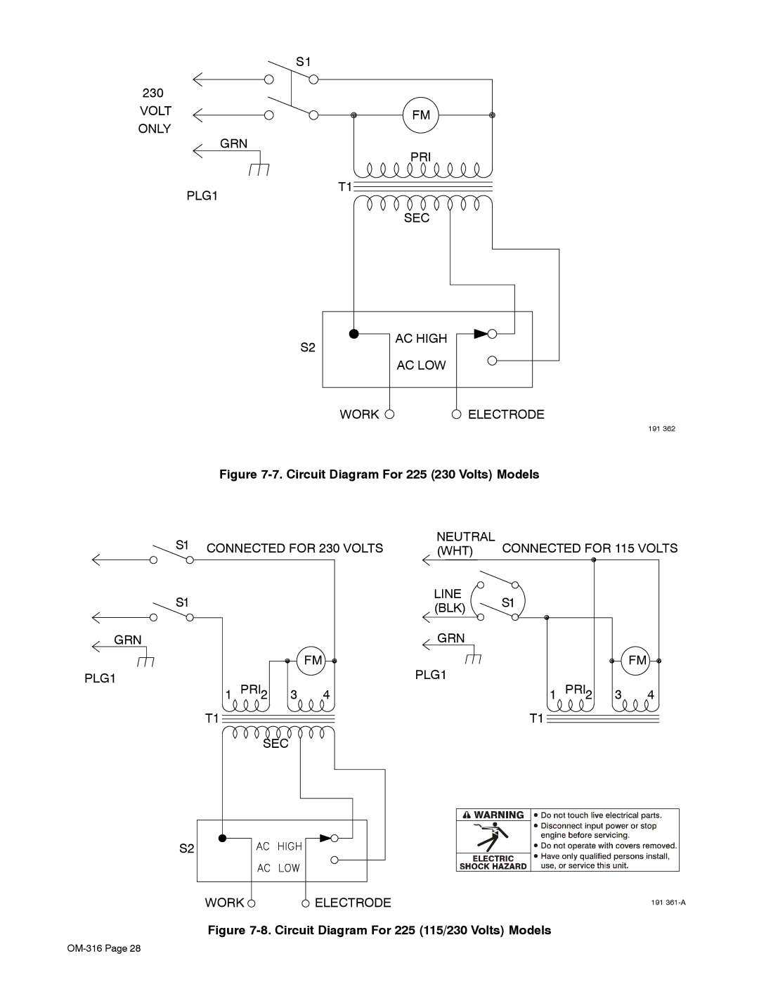 Miller Electric 300 manual Circuit Diagram For 225 230 Volts Models 