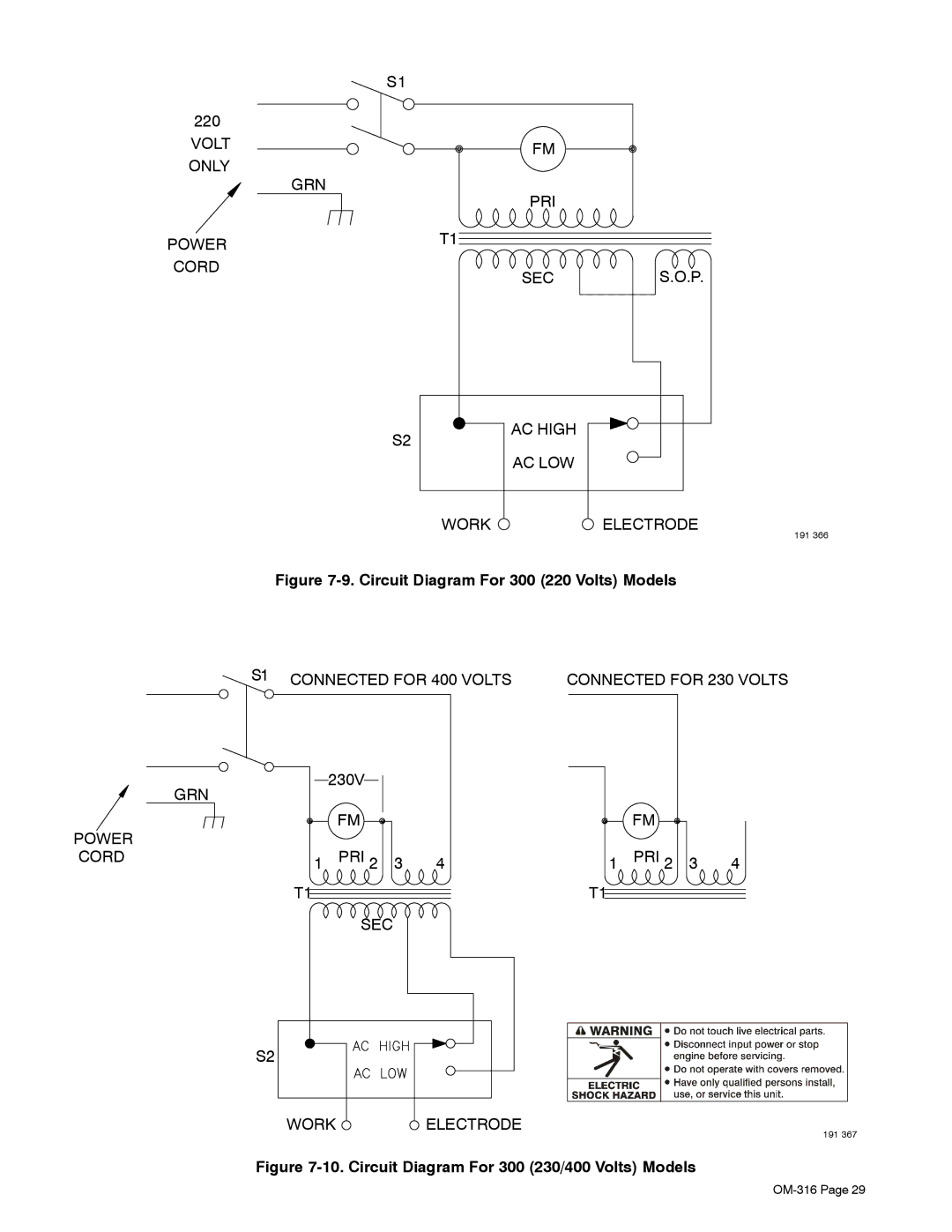 Miller Electric 225 manual Circuit Diagram For 300 220 Volts Models 