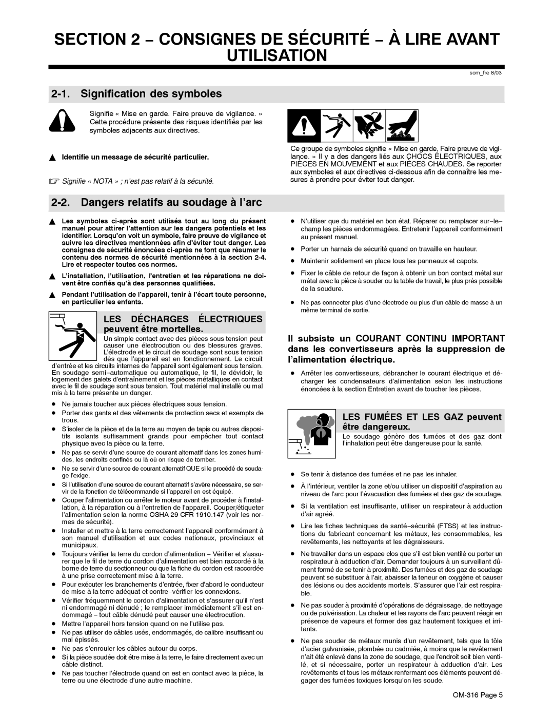 Miller Electric 300, 225 manual Consignes DE Sécurité − À Lire Avant Utilisation, Signification des symboles 