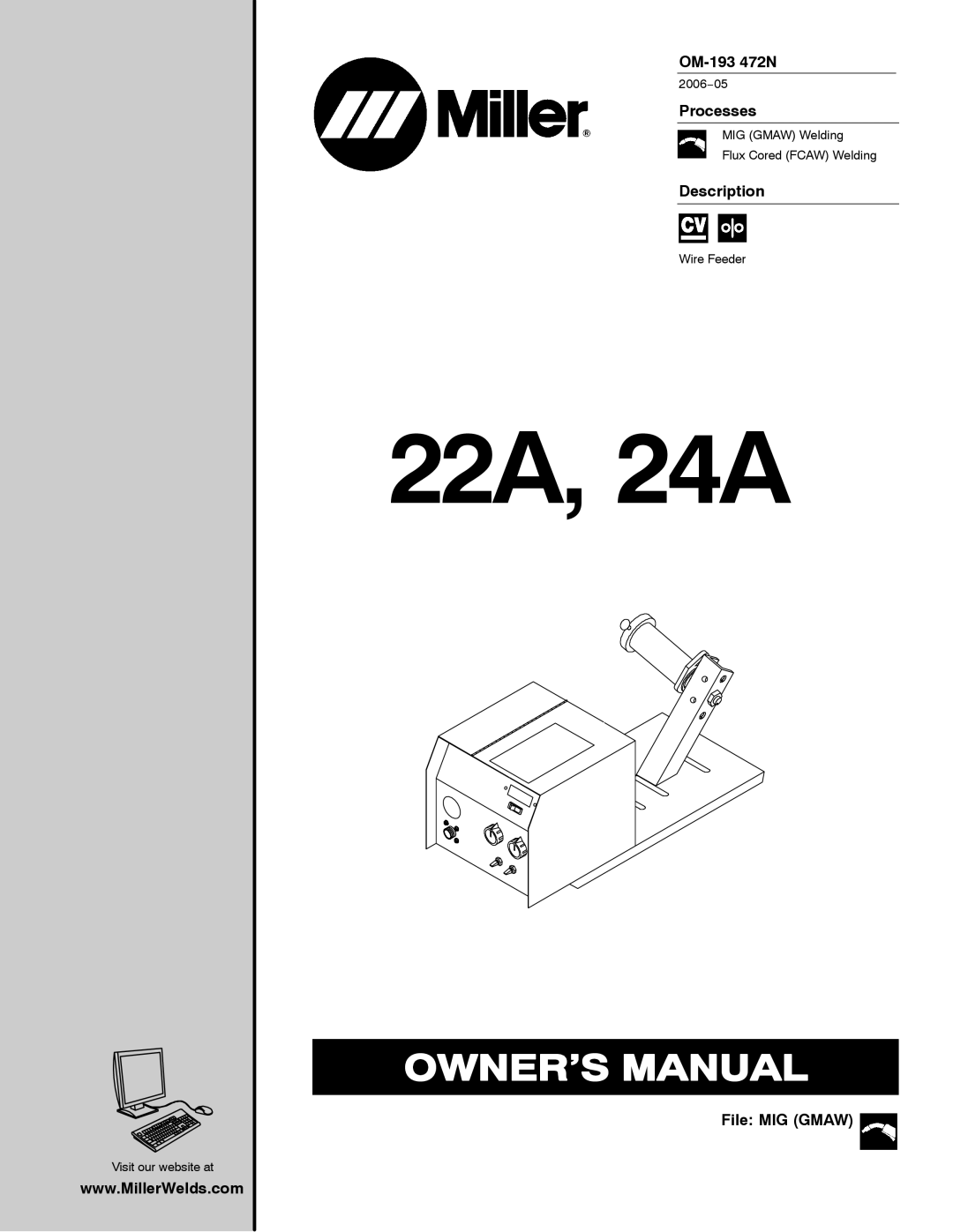 Miller Electric 22A, 24A manual OM-193 472N, Processes, Description, File MIG Gmaw 