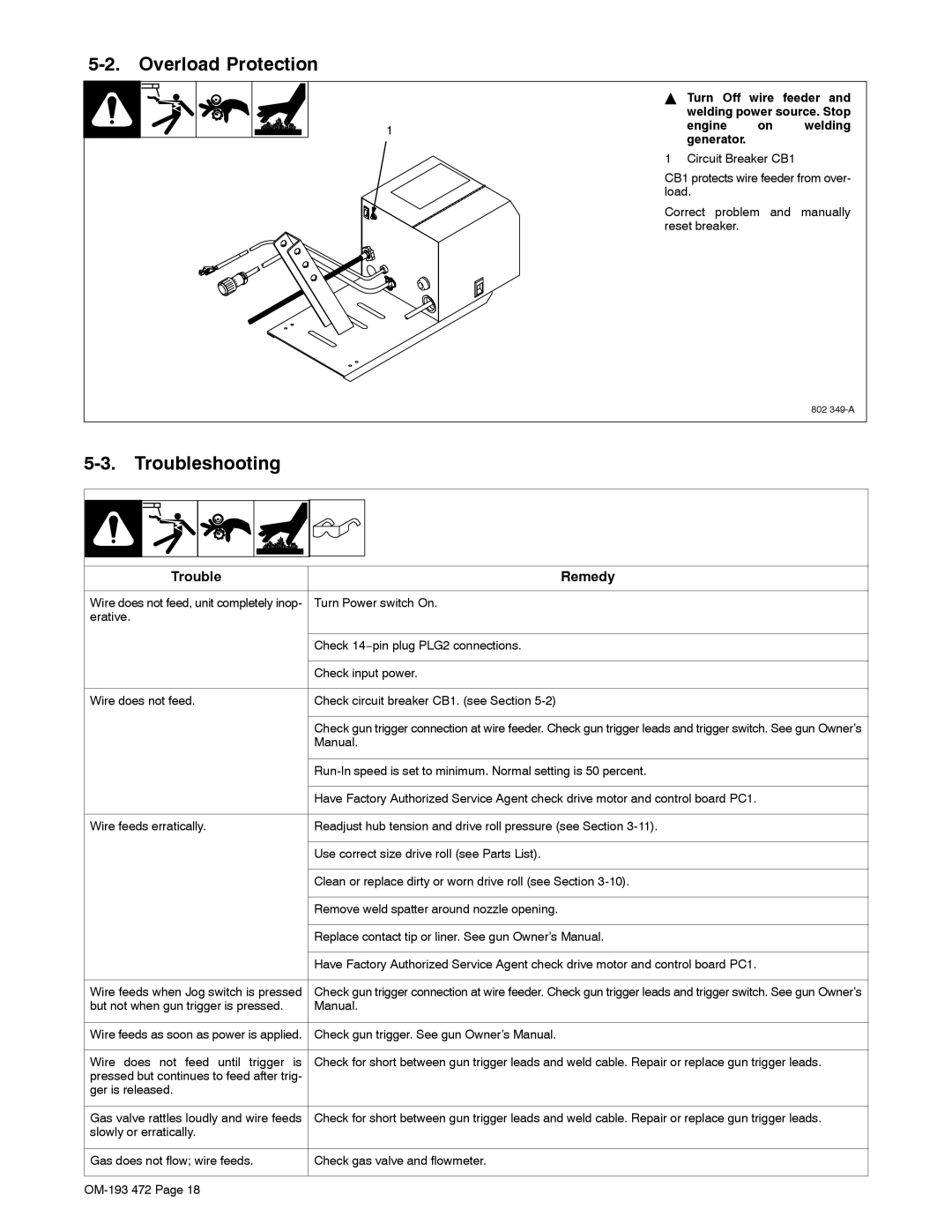 Miller Electric 24A, 22A manual Overload Protection, Troubleshooting, Engine on welding generator 