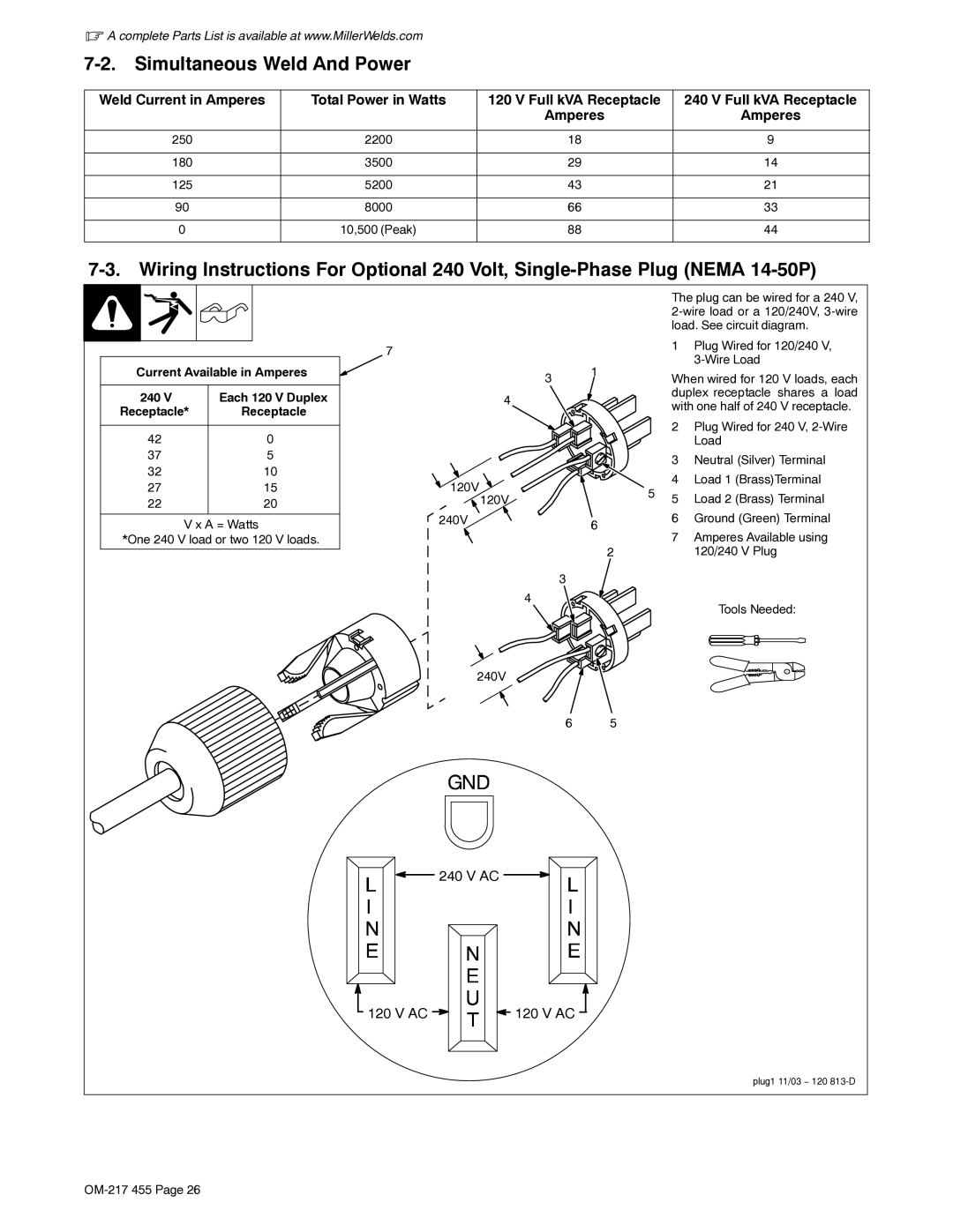 Miller Electric 250 manual Simultaneous Weld And Power 