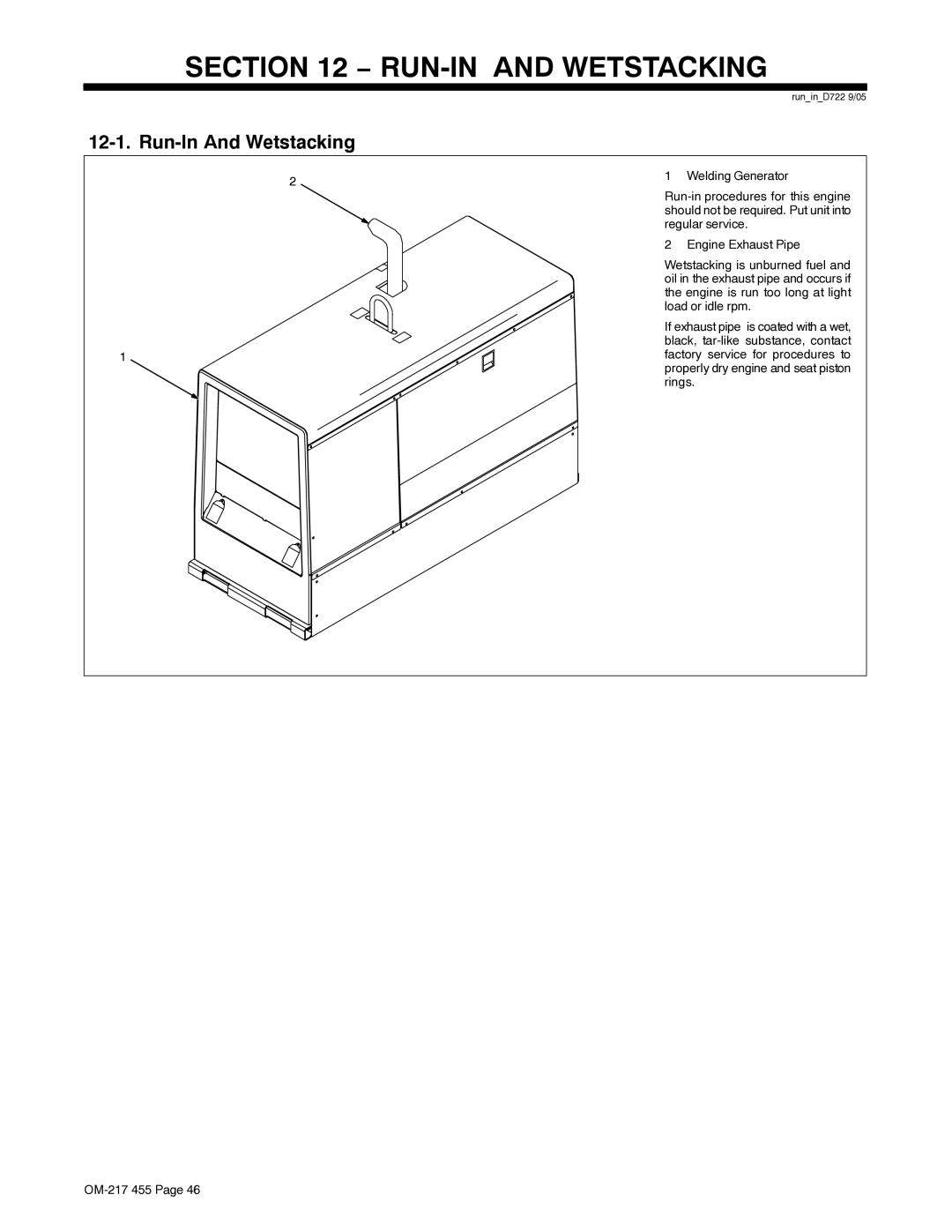 Miller Electric 250 manual RUN-IN and Wetstacking, Run-In And Wetstacking 