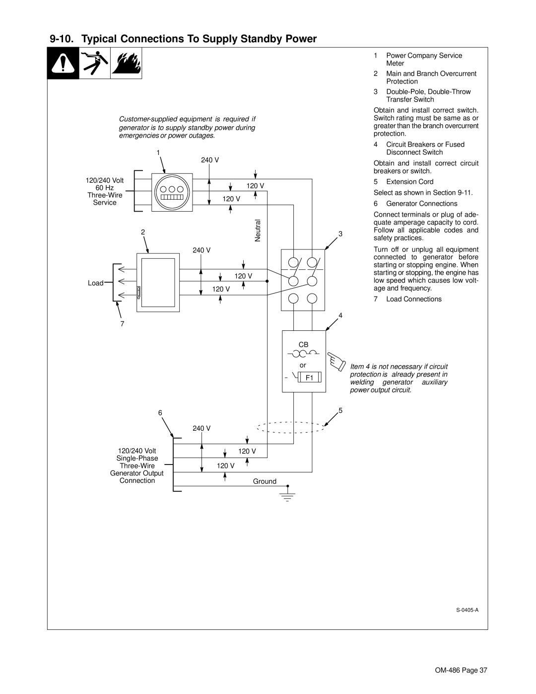 Miller Electric 251 NT manual Typical Connections To Supply Standby Power, 240 120 Ground 