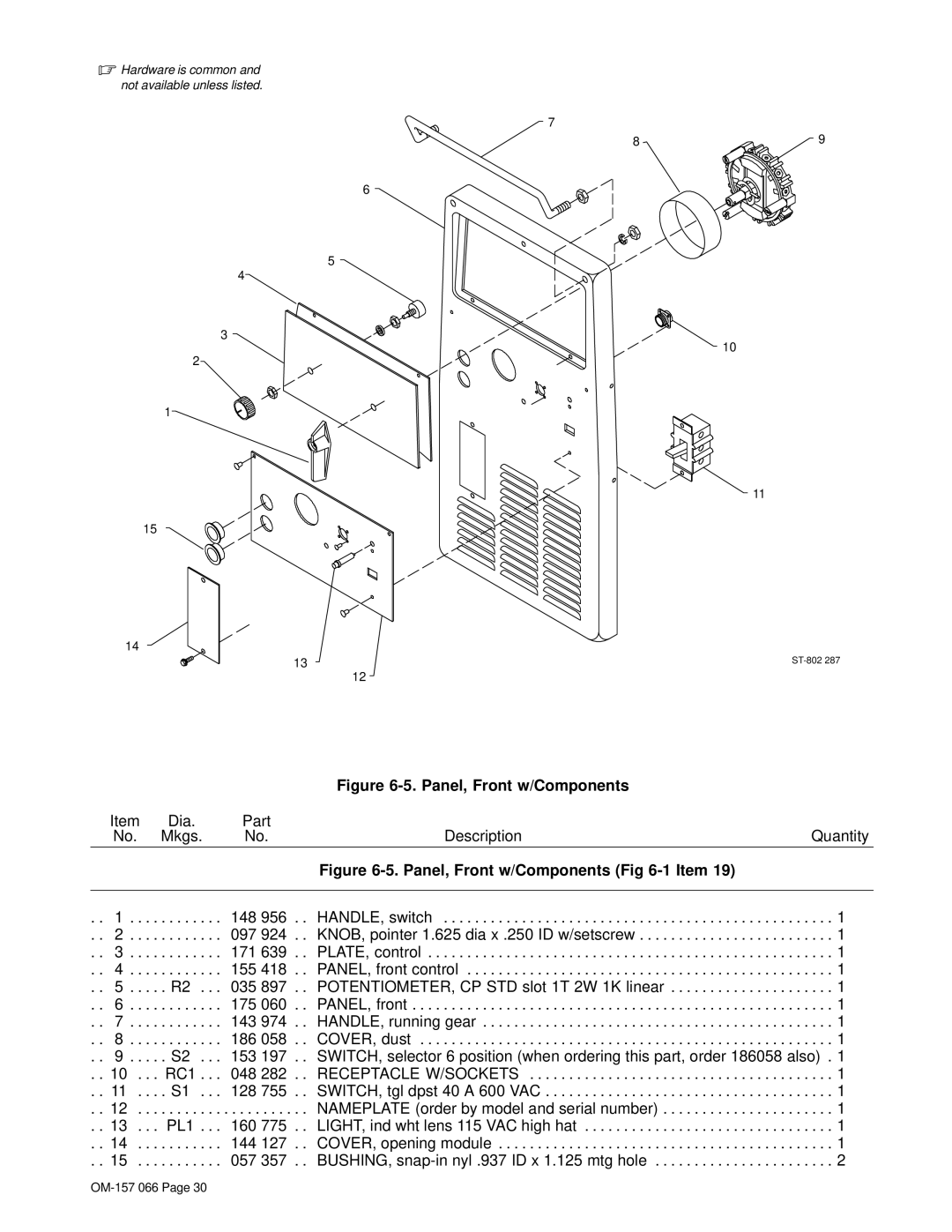 Miller Electric 255 warranty Panel, Front w/Components 