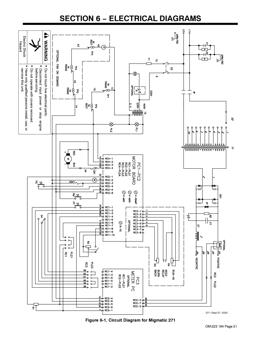 Miller Electric 271, 383, 293, 333, 273 manual Electrical Diagrams, Circuit Diagram for Migmatic 