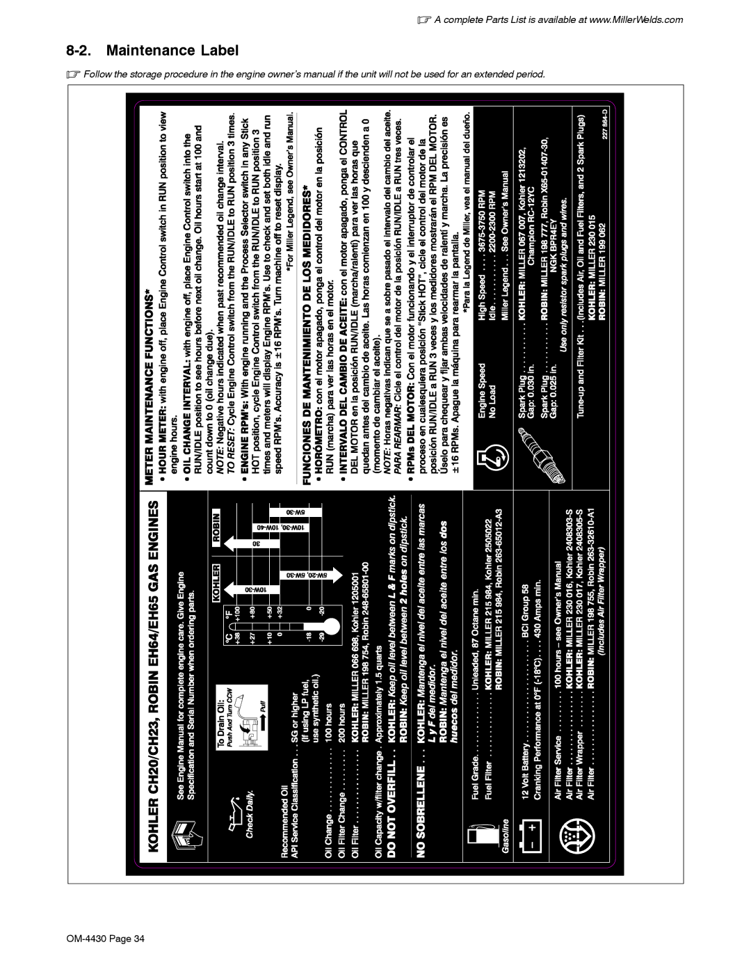 Miller Electric 280 NT manual Maintenance Label 