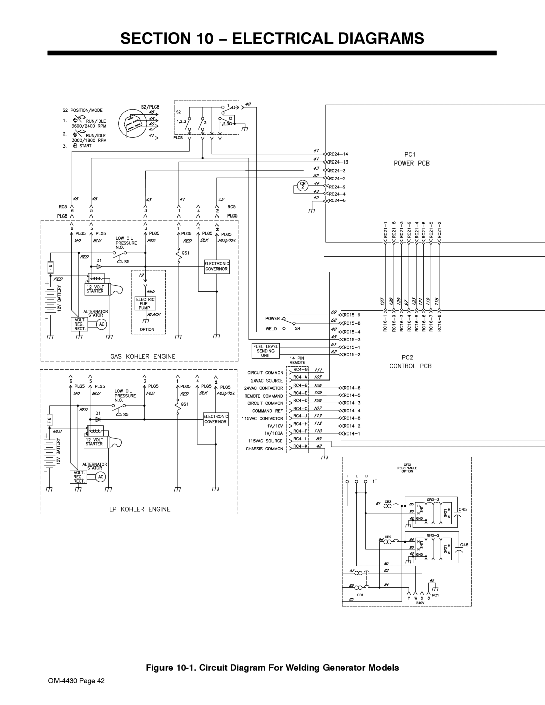 Miller Electric 280 NT manual Electrical Diagrams, Circuit Diagram For Welding Generator Models 