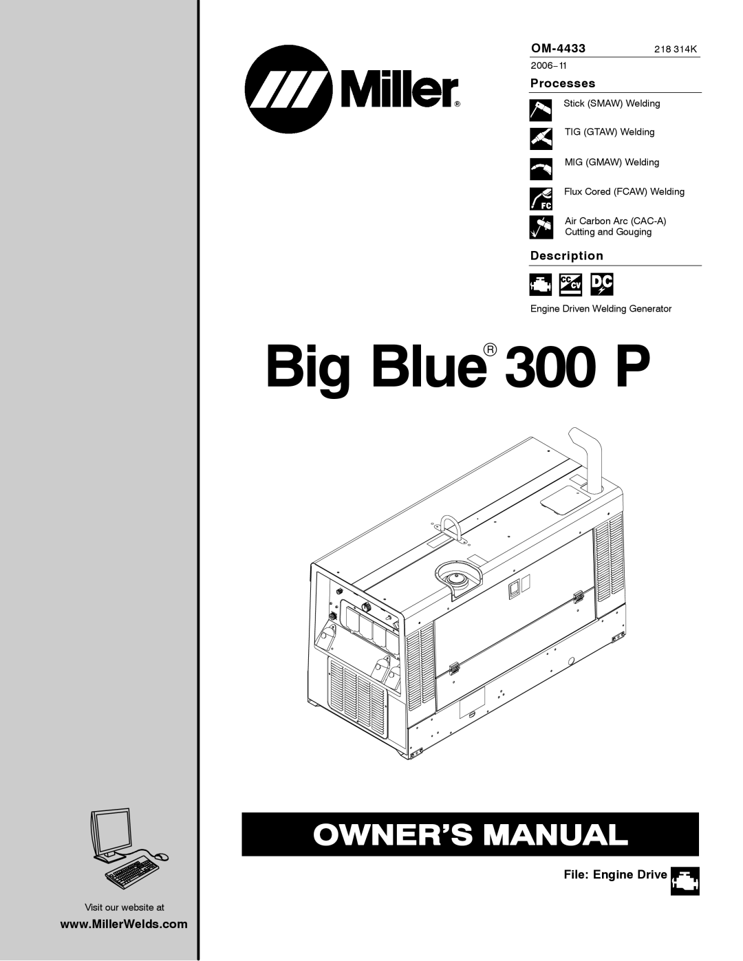 Miller Electric 300 P manual OM-4433218 314K, Processes, Description, File Engine Drive 