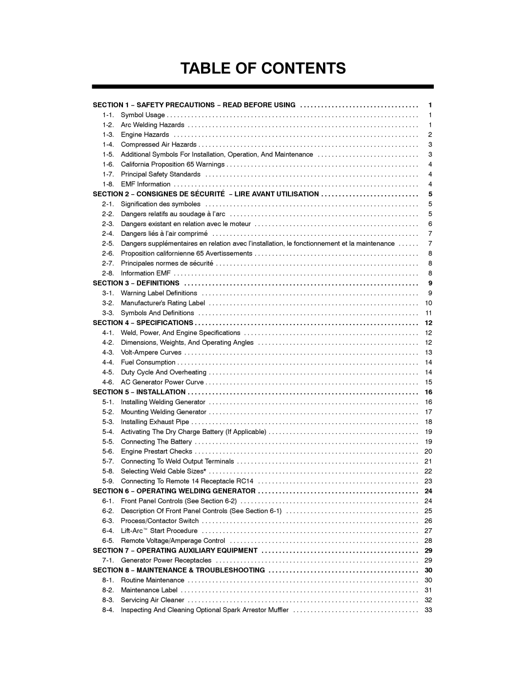 Miller Electric 300 P manual Table of Contents 