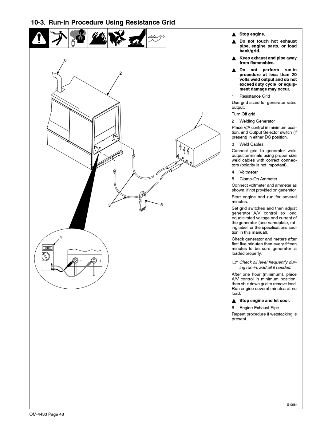 Miller Electric 300 P manual Run-In Procedure Using Resistance Grid, Bank/grid, From flammables, Do not perform run-in 