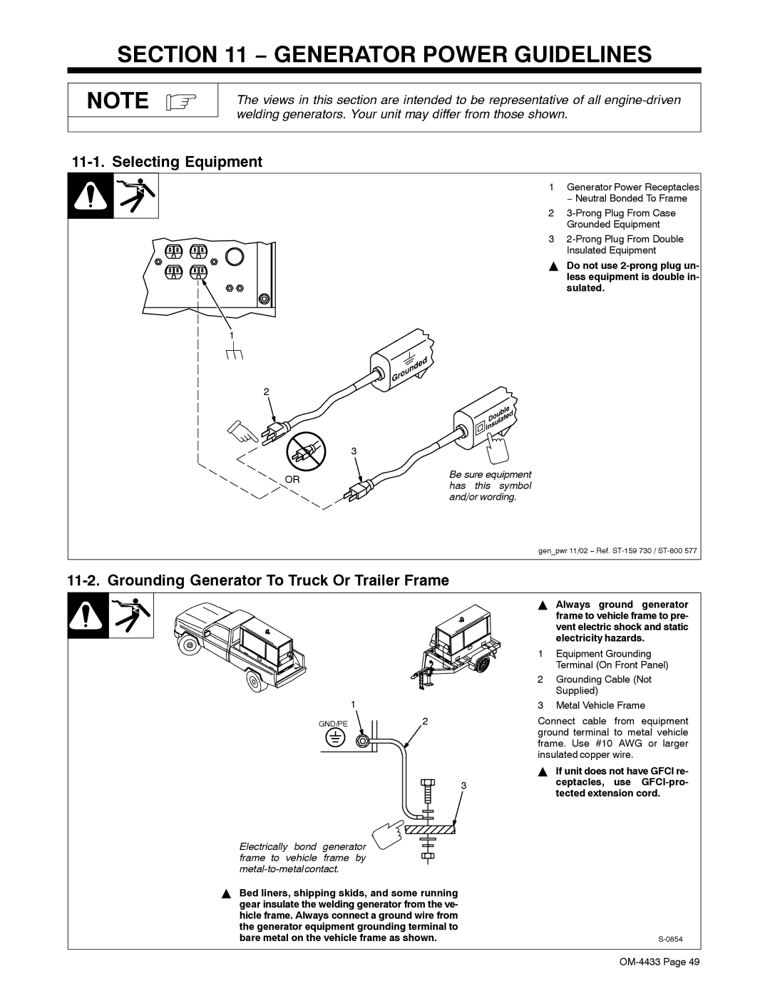 Miller Electric 300 P manual Generator Power Guidelines, Selecting Equipment, Grounding Generator To Truck Or Trailer Frame 