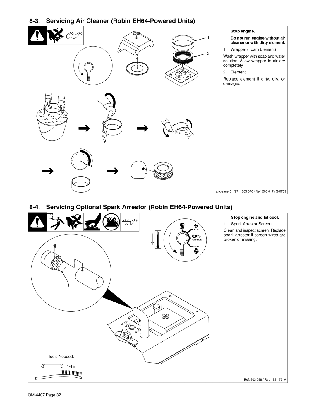 Miller Electric 301 G, DC, Trailblazer DC manual Servicing Air Cleaner Robin EH64-Powered Units 