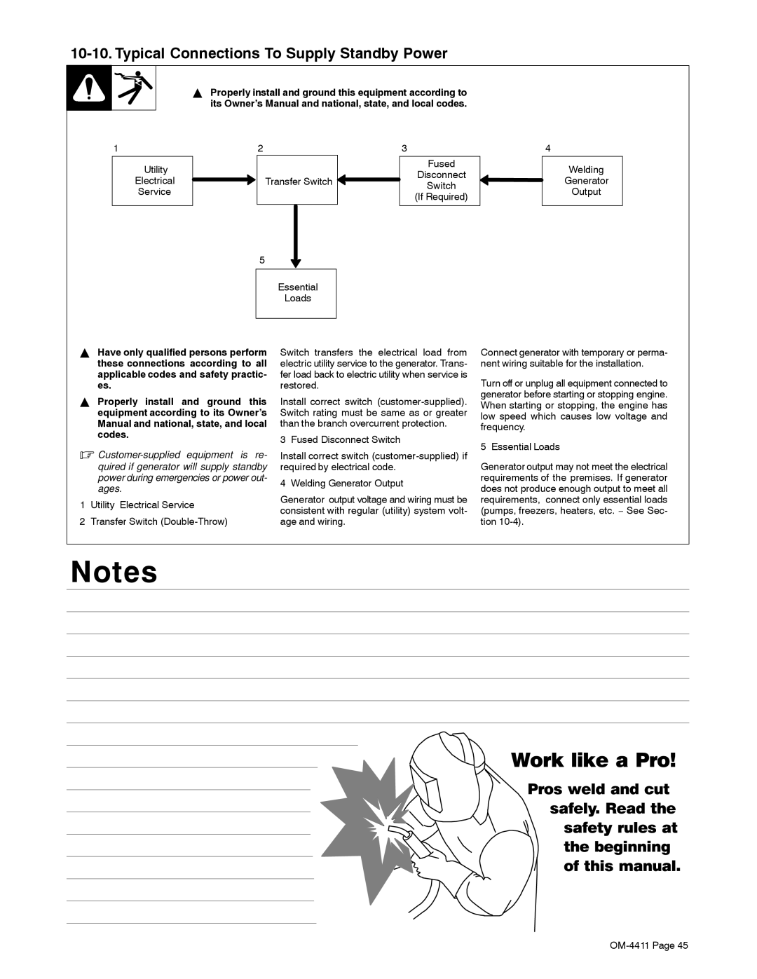 Miller Electric 301 G manual Typical Connections To Supply Standby Power 