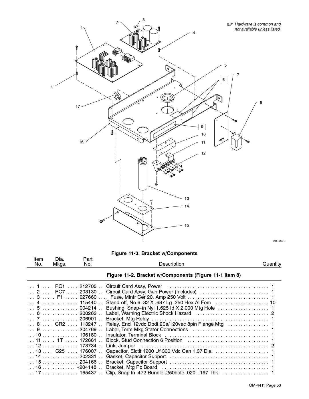 Miller Electric 301 G manual Bracket w/Components 